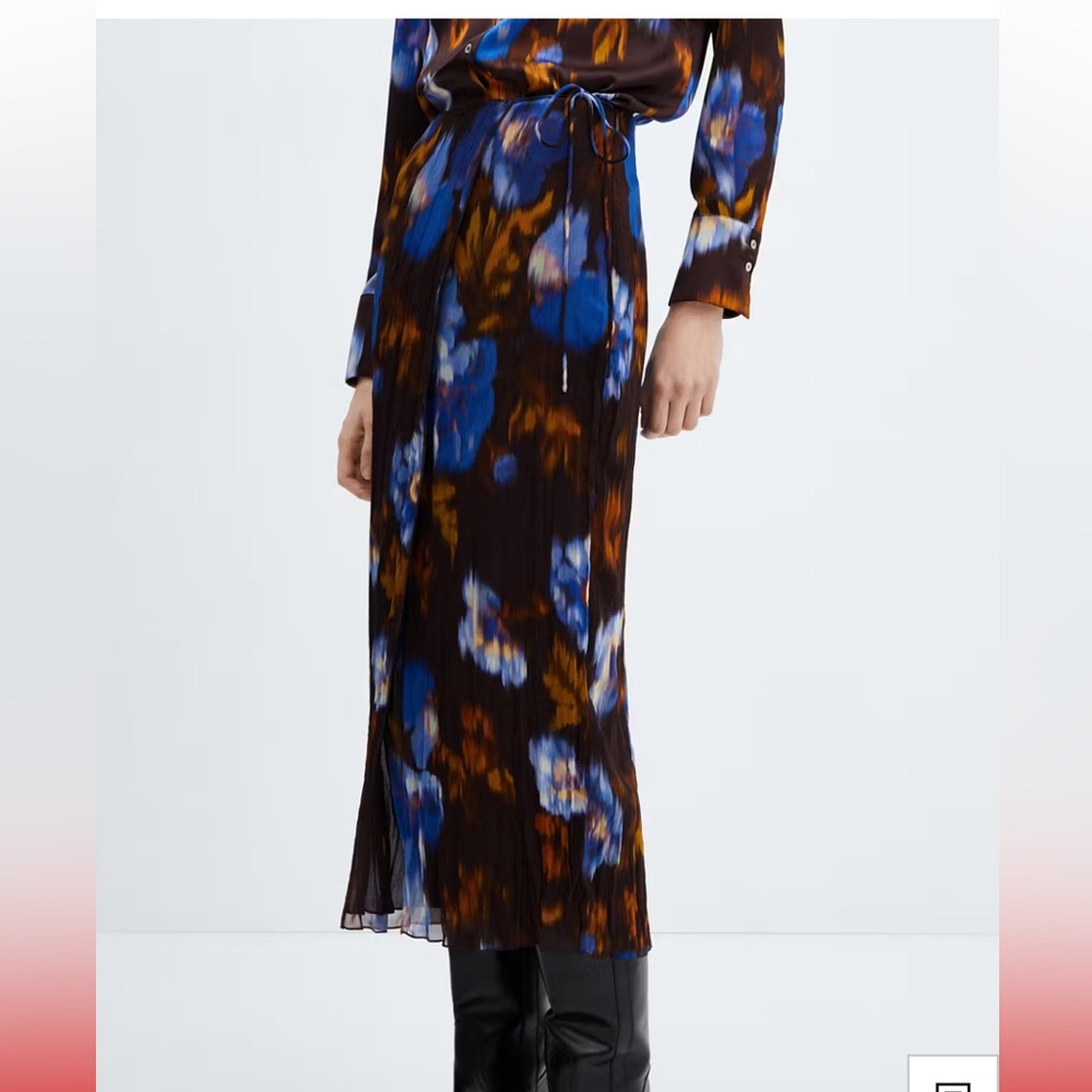Mango Patterned Wrap Tie Midi Skirt